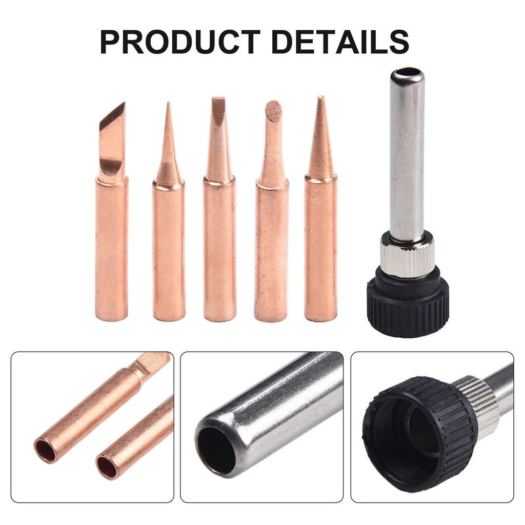6pcs /set 900M Soldering Iron Tips Welding Nozzle Internal Heated Solder Heads Welding Tip Tool Lead-Free Solder Irons Bit Qme Default Title
