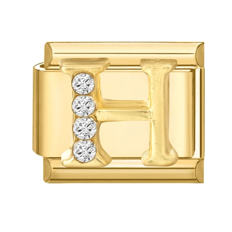 Wholesale Shiny CZ 26 Letters A-Z Gold Color Italian Charms Gold Plated 9mm Stainless Steel Modular Bracelet DIY Jewelry Gift Qme H