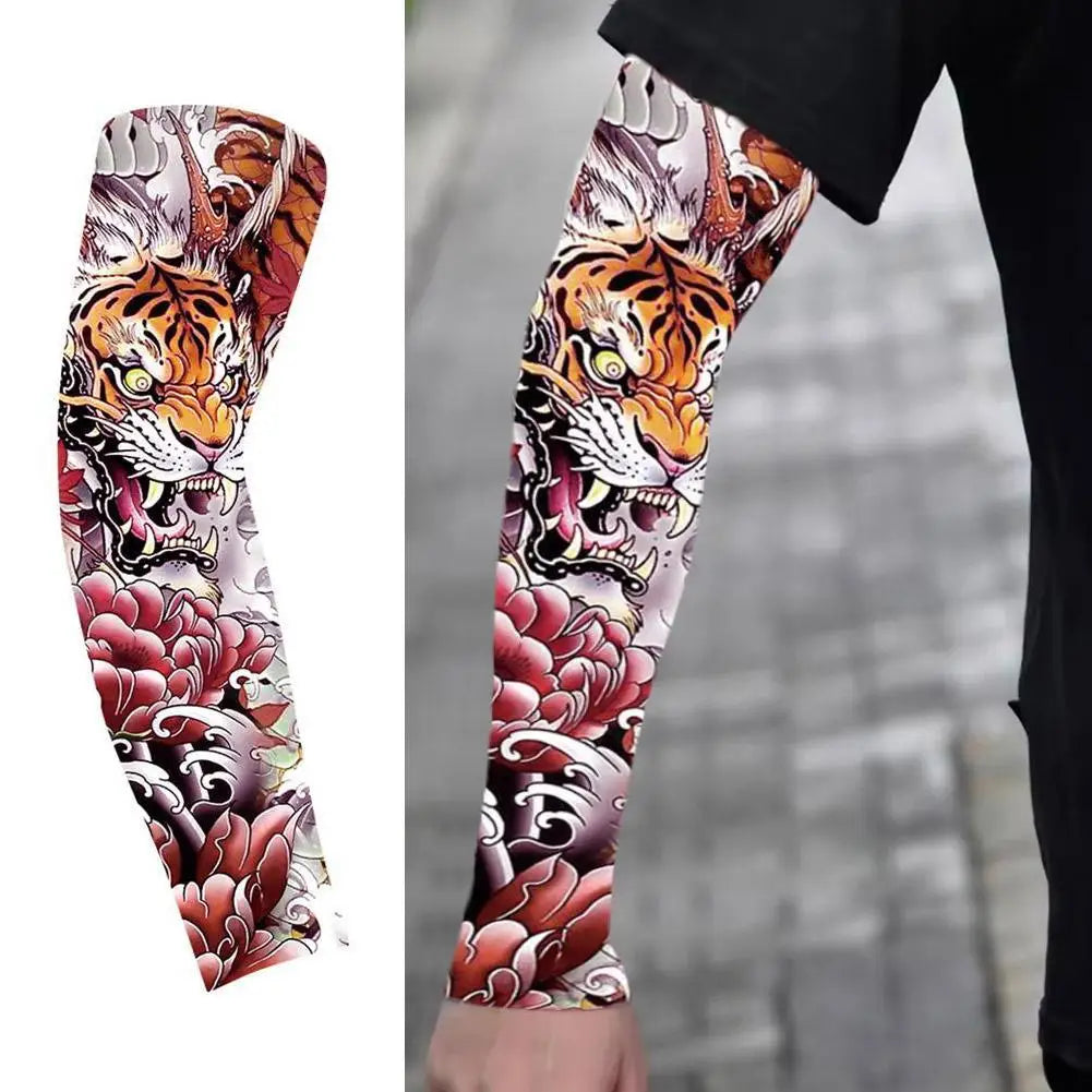 Summer Ice Silk Tattoo Sleeves Arts Temporary Fake Slip On Tattoo Arm Sleeves Sports Sunscreen Sleeves Cycling Driving Fishing Qme