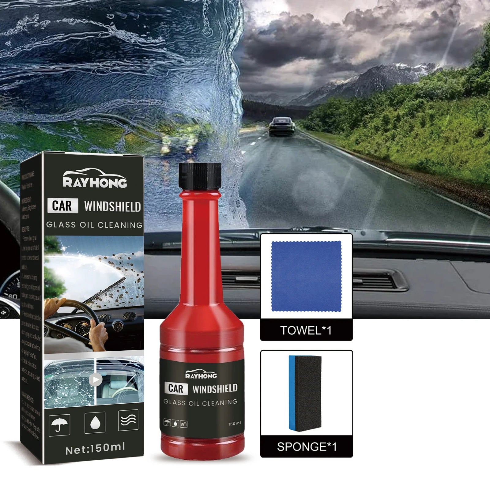 Windshield washer fluid; Automobile windshield cleaning agent for removing stains, rain and fog Qme