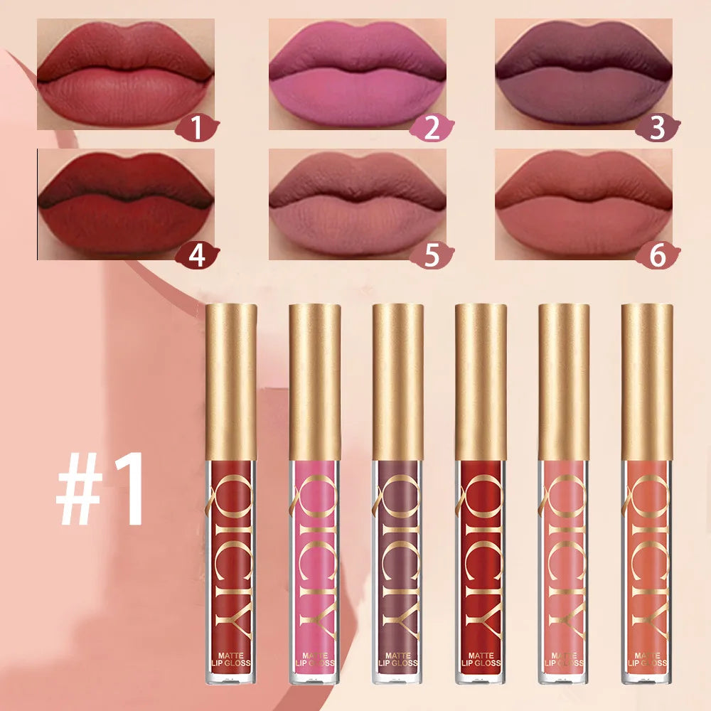 6-Color Matte Liquid Lip Gloss Silky Refined Look That Adheres Qme Set 1 3ml