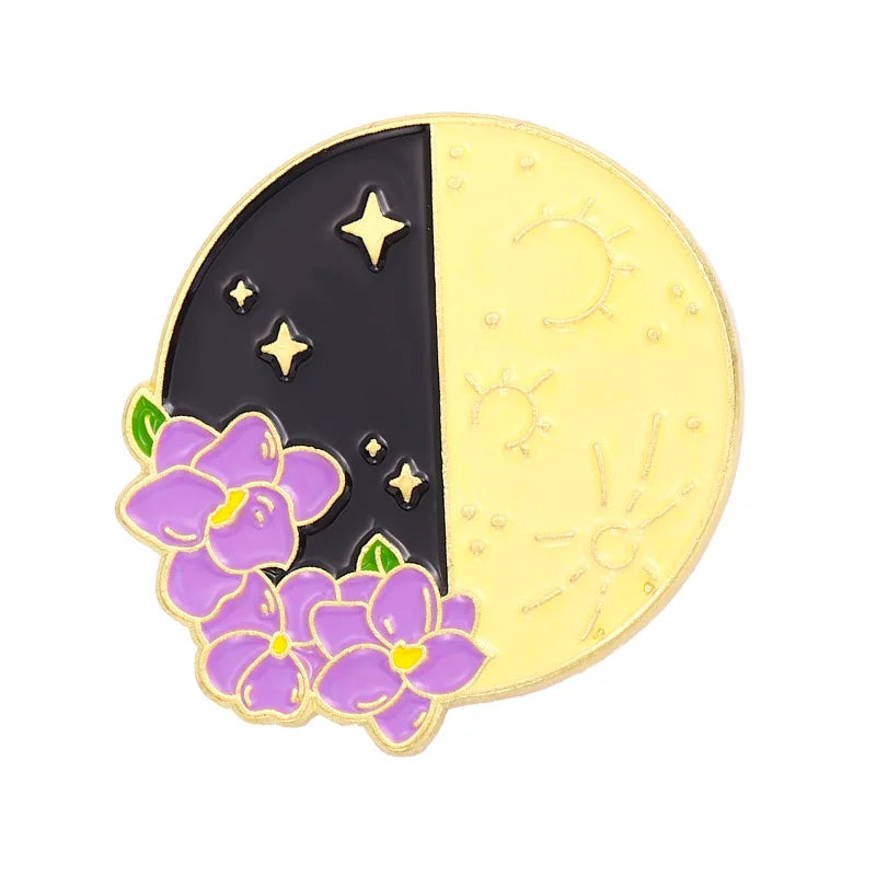 Flower Sun Moon Phase Enamel Pin Metal Badge Daisy Rose Astrology Brooch Lapel Backpack Accessories Jewelry Friends Wholesale Qme style 2