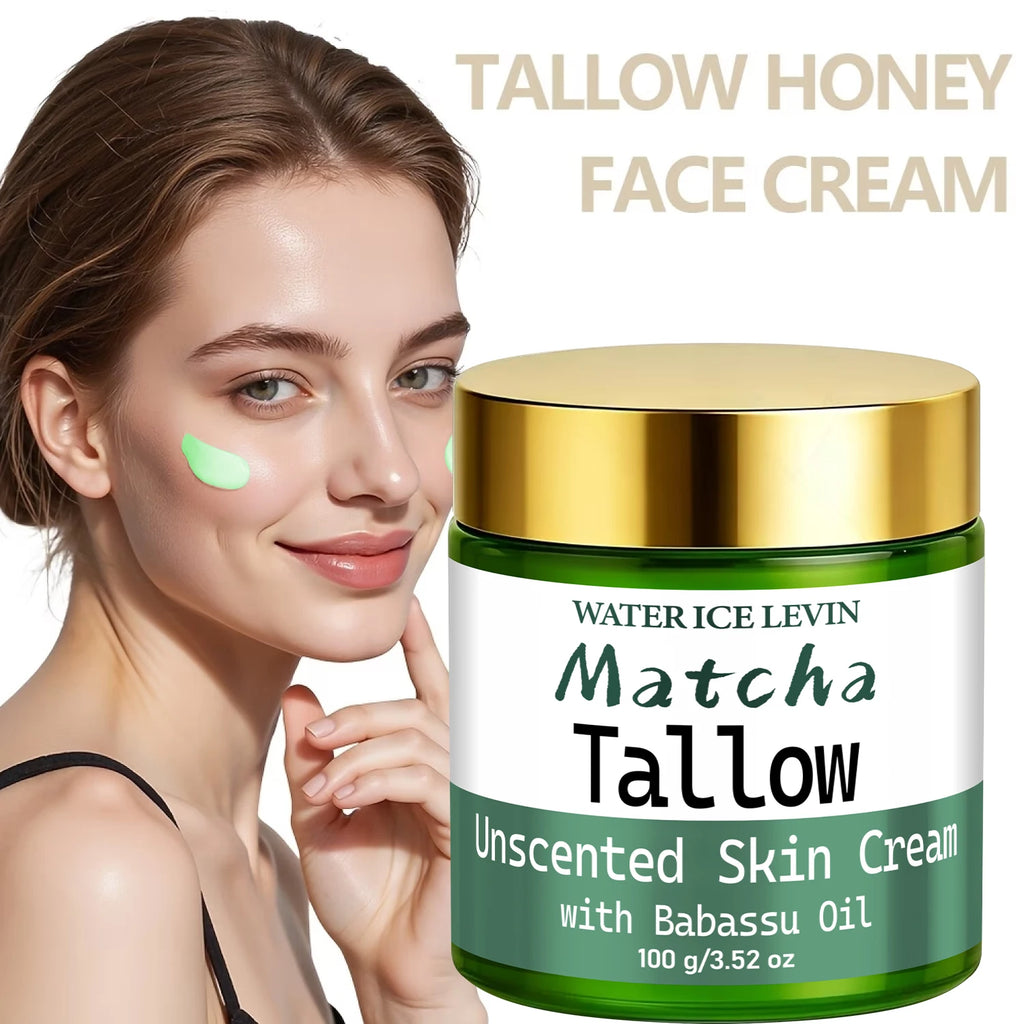 Natural Matcha Tallow Cream with Babassu Oil, Unscented Moisturizing & Firming Skin Care Qme