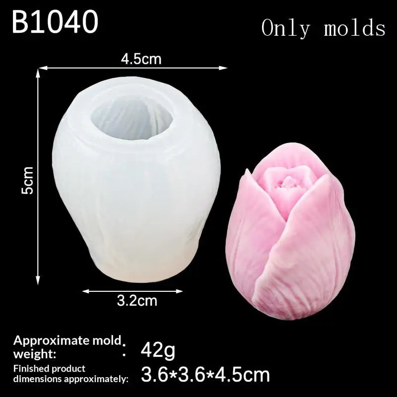 1Pcs Handmade Scented Candle Plaster Resin Molds DIY Flowers Tulip Rose Silicone Mold Cookies Chocolate Candy Baking Tool Qme A3