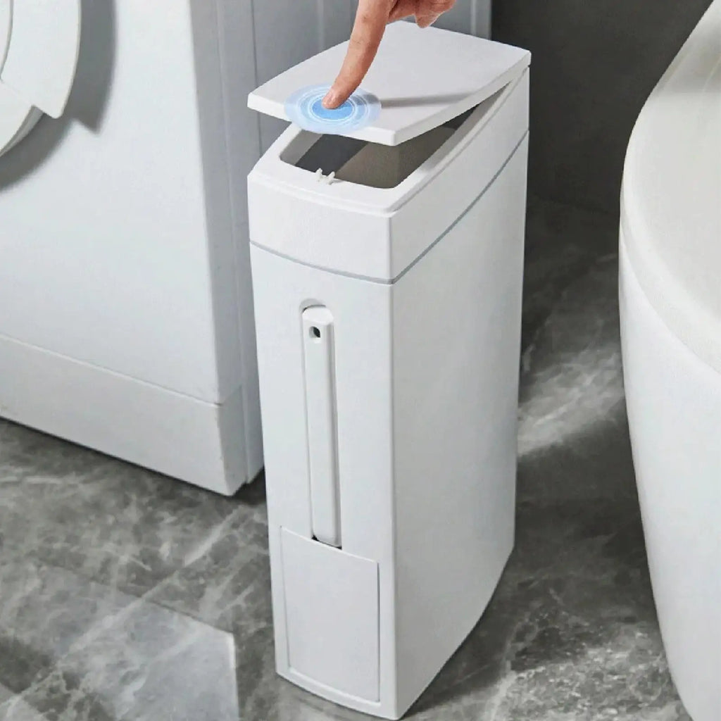 Trash Can Bathroom Trash Can Toilet Brush Combo Save Space Small Trash Can Lid Bathroom Accessories Narrow Garbage Can Qme