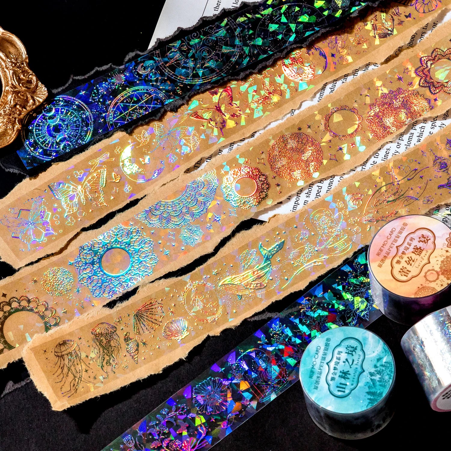 3cm*2M Laser Reflective Transparent Stickers Cool Diy Decorative Labels Scrapbooking Collage Material Diary Stationery Tape Qme