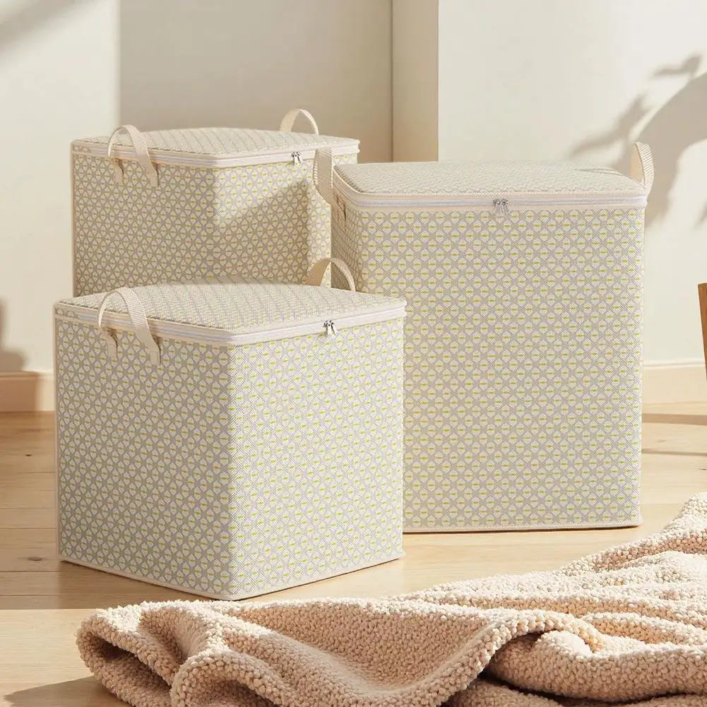 Non-woven Quilt Storage Bag With Lids Zipper Foldable Clothes Quilt Bins Container Large Capacity Dust-proof Bag Organize Qme