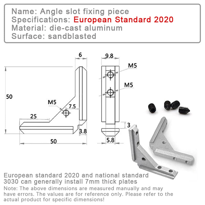 2 Angle Slot Connector 2020 3030 4040 Panel Iinstallation Board Qme 2020 2pcs