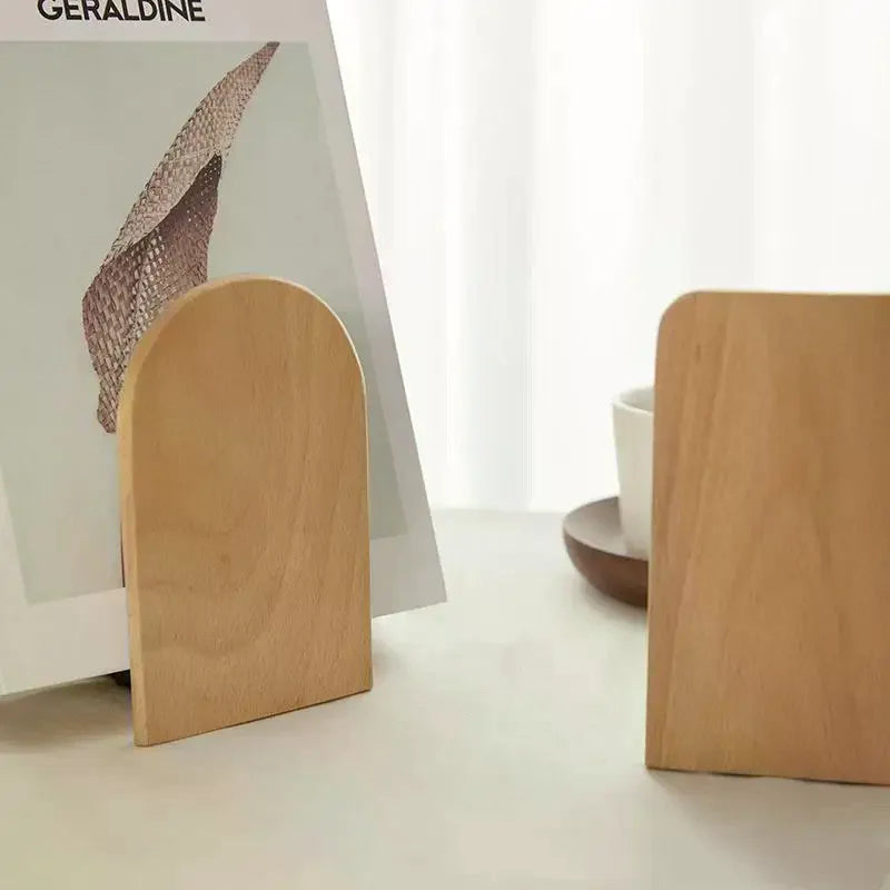 Nature Wooden Bookends Desktop Bookshelf Desk Organizer Office Home Qme