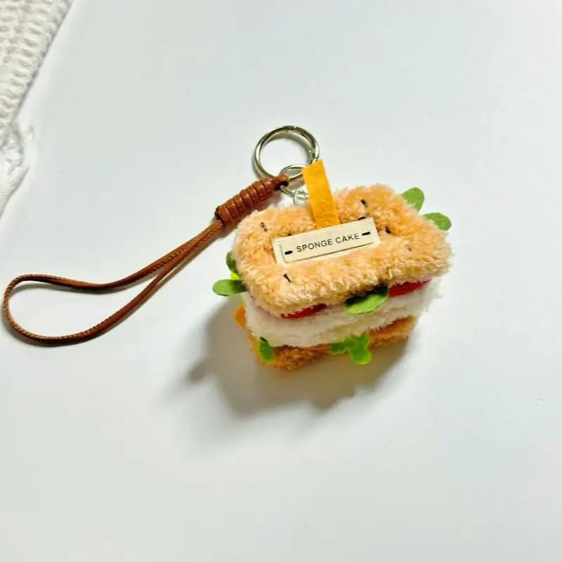 Fun and Creative Food Simulation Plush Keychain; Sandwich, Hamburger, Cake; Cute Stuffed Doll Bag Pendant Gift Qme A4