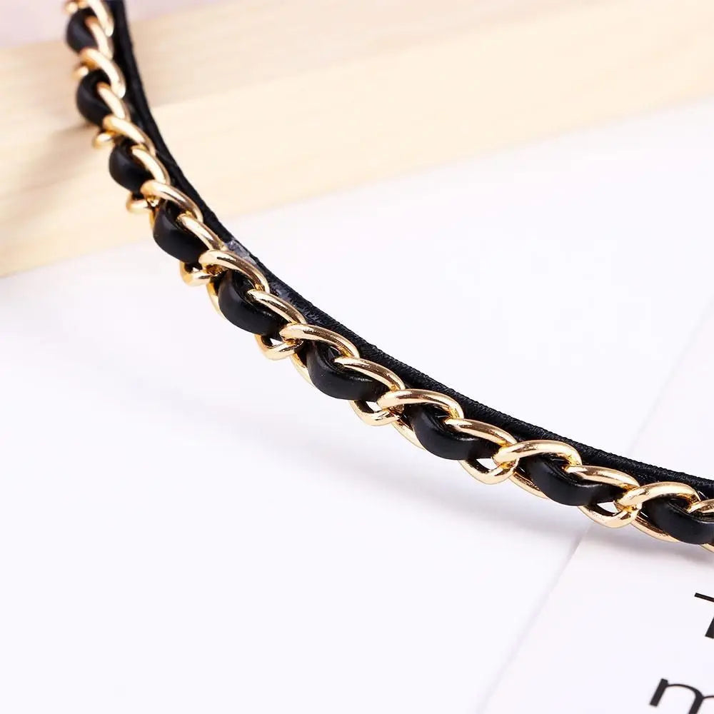 Cool Girl Women Black Gold Punk Headwear Hair Accessories Band PU Qme