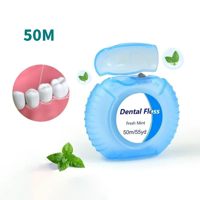 1 Roll 50m Dental Flosser Oral Hygiene Teeth Cleaning Wax Mint Qme