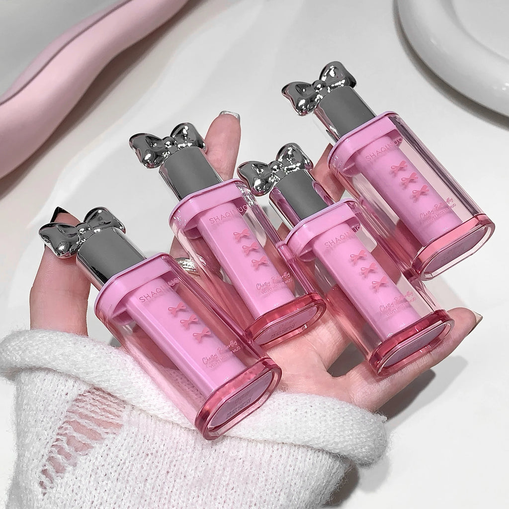 SHAQINUO Matte Velvet Lip Mud Cute Bow Cream Waterproof Clay Qme