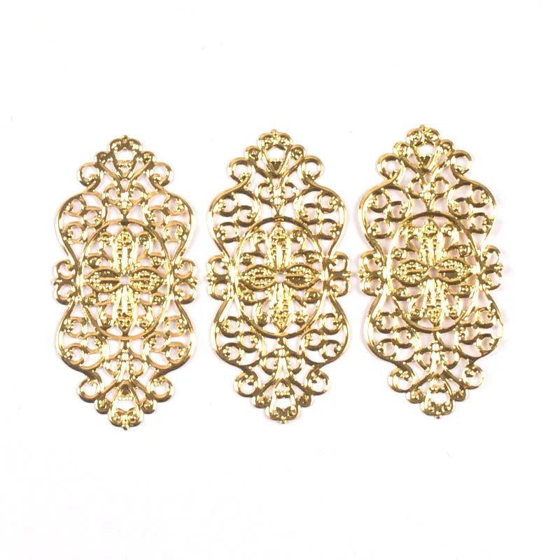 10Pcs Mixed Flower Filigree Wraps Connectors For Making Jewelry Findings Metal Crafts DIY Scrapbooking Home Decor 57x27mm yk0906 Qme Gold