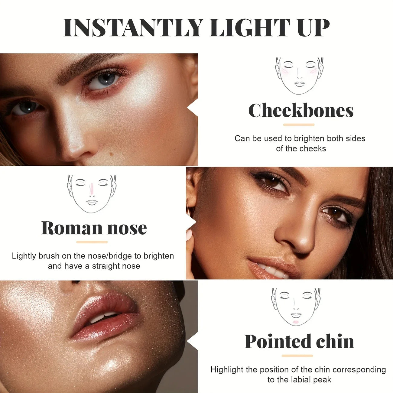3-color Powder Brightens Face Bronze Pressed Waterproof Gloss Makeup Qme