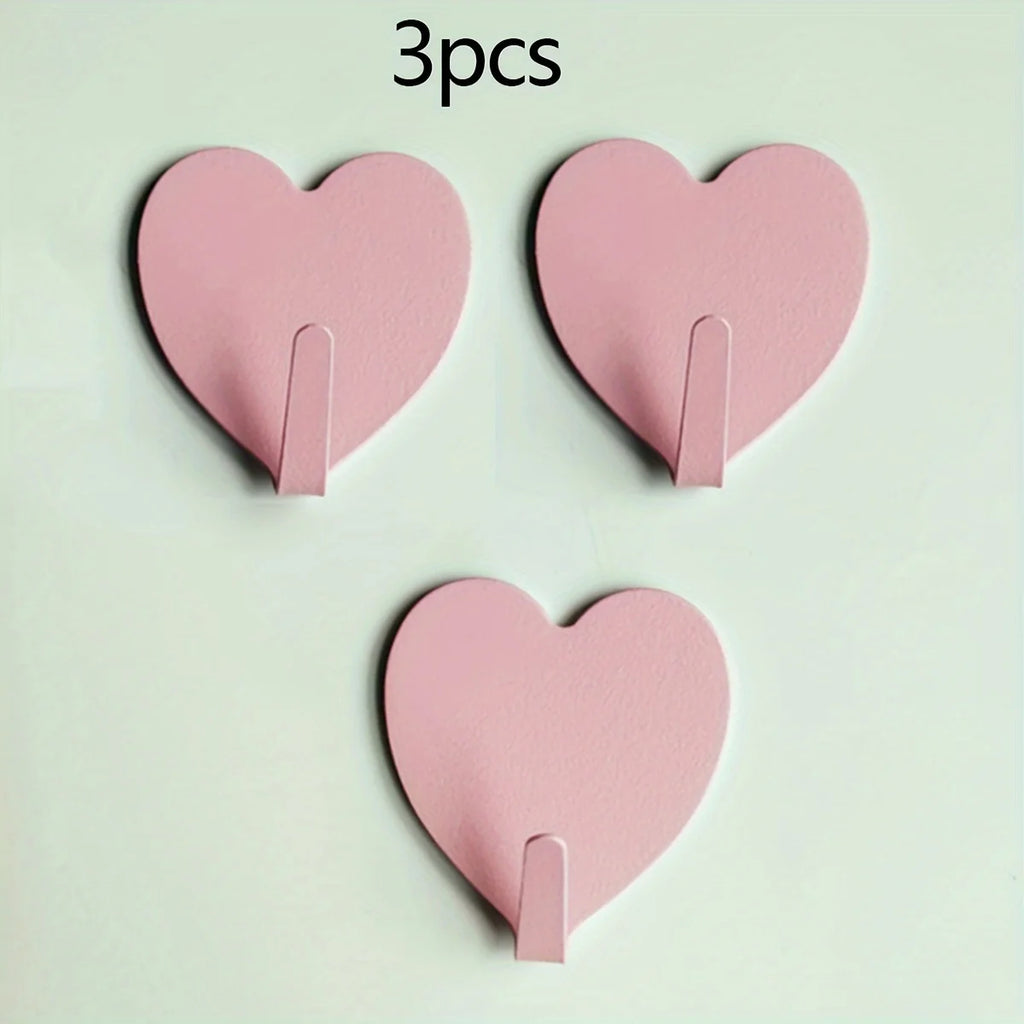 Heart-shaped adhesive hooks, wall hooks, heavy-duty hooks suitable for keys, hats, towels, bathroom supplies and household items Qme Light Pink
