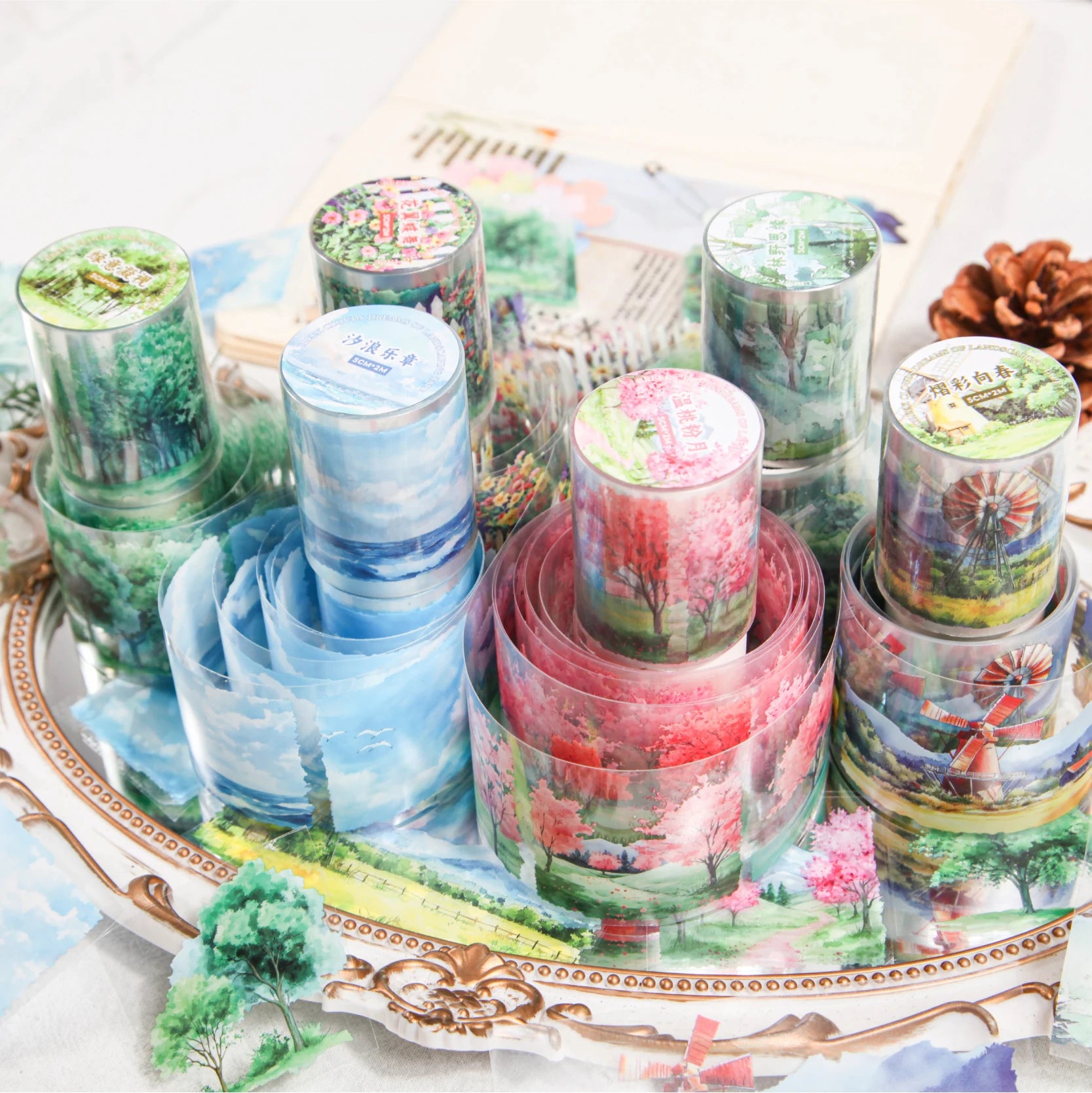 50mm*2m Landscape PET Tapes Aesthetic Stationery Stickers Masking Tape Collage Journaling Scrapbooking Supplies Planner Diary Qme