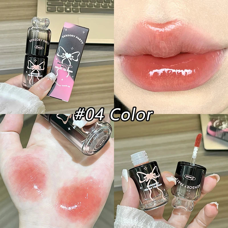 Bowknot Black Pink Mirror Lip Gloss Non-cup Staining Long-lasting Qme SP1056-4