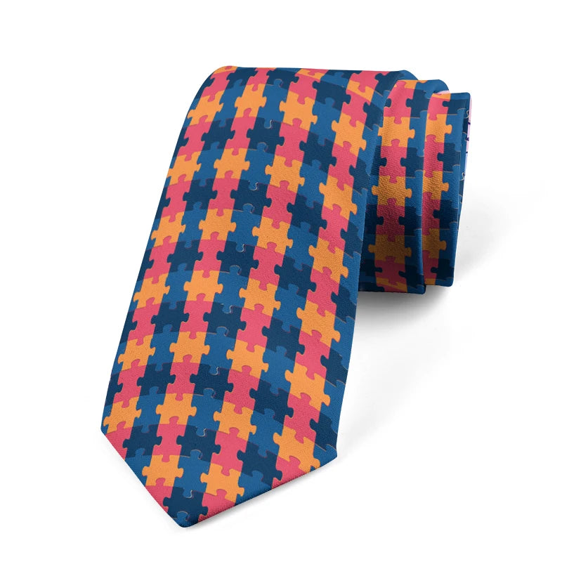 Puzzle Wide Polyester Shirt Suit Tie Men's Fashion Business Unisex Qme style3
