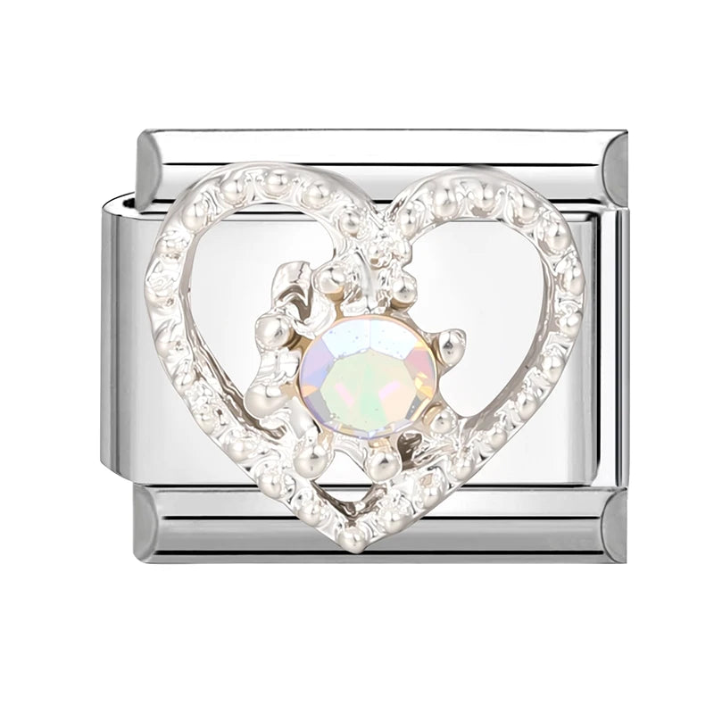 Zircon Love Heart Bird Bowknot Bells Star Pendant Chain Italian Charm