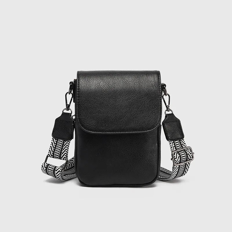 Retro Chic Women's Mini Crossbody Bag Vintage PU Small Square Padded Qme black