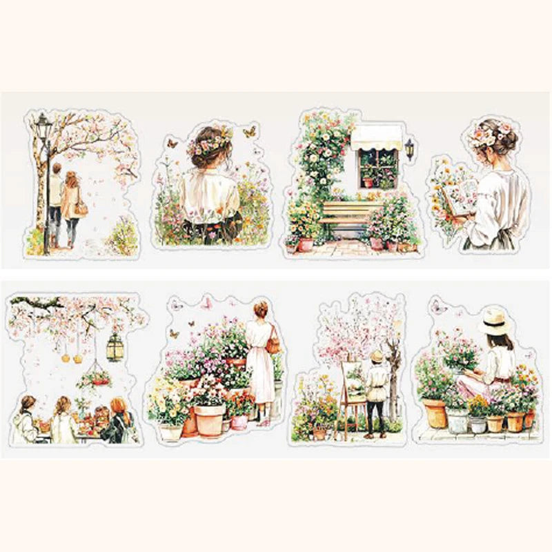 Sticker Tape 60mm*2m Spring Garden Girl PET Die-Cut Tape Scrapbook DIY & Handbook Mobile Phone Case Notebook Decoration Qme
