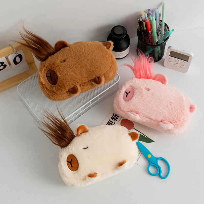 Kawaii Cartoon Creative Pencil Bag Student Capybara Plush Stationery Qme