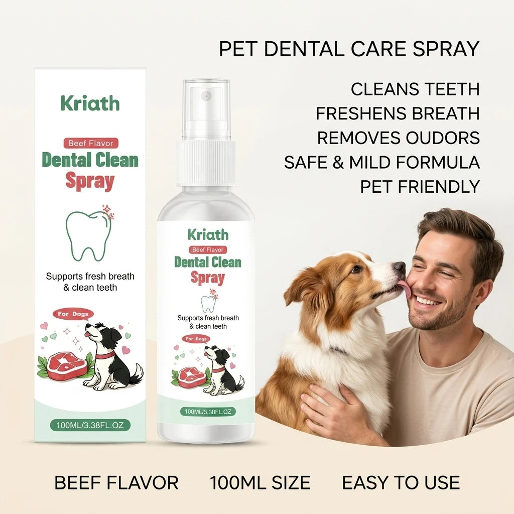 Pets Dental Cleaning Spray Remove Tartar Plaque Soothe Gums Eliminate Bad Breath Reduce Bacteria No-Brush Dog Oral Care Solution Qme