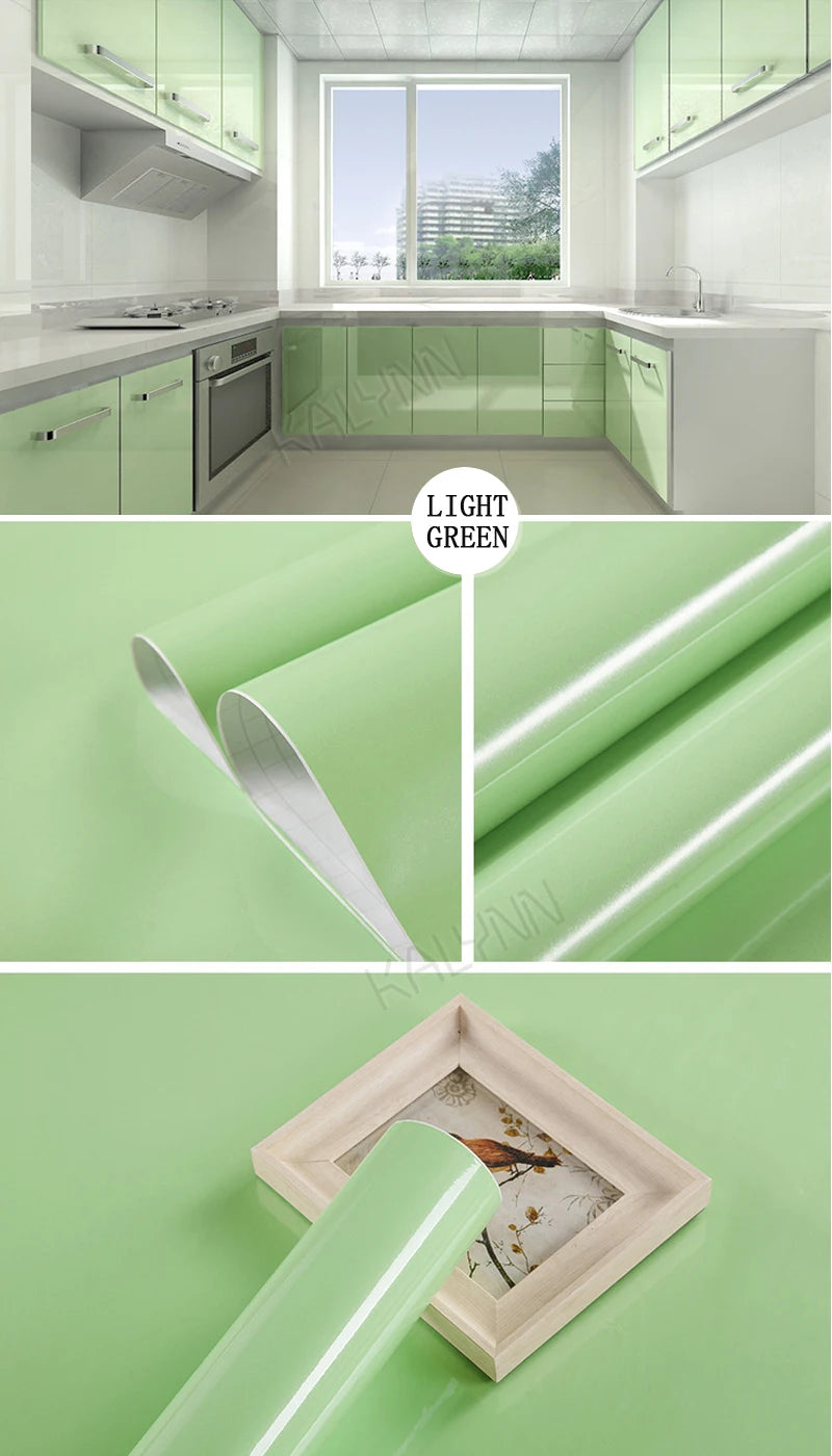 Solid Waterproof Wallpaper Room Self-adhesive Black White Wardrobe Qme Glossy Green 2 1mx40cm Sample