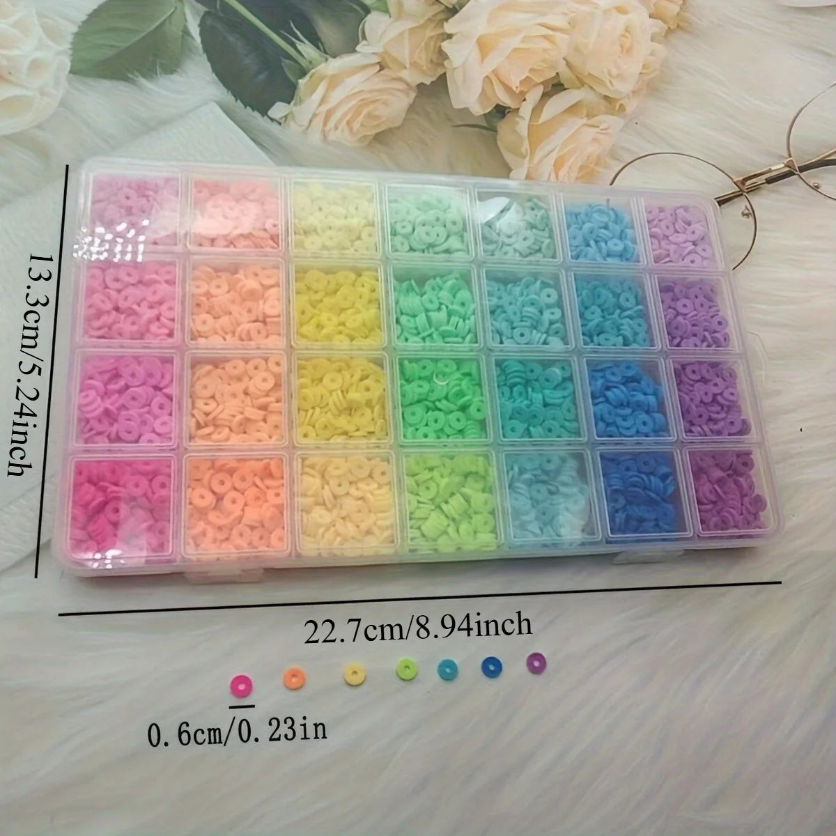 A boxed set of grid beads for making bracelets, DIY rainbow-colored soft clay loose beads, for handmade jewelry making Qme