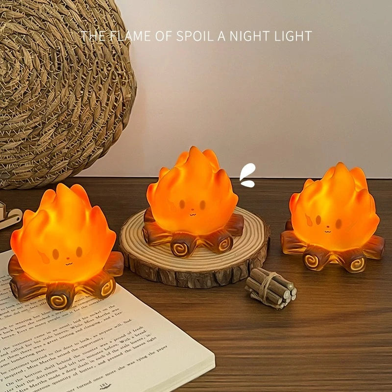 Cartoon Bonfire Night Light Led Electronic Candle Bedroom Bedside Qme
