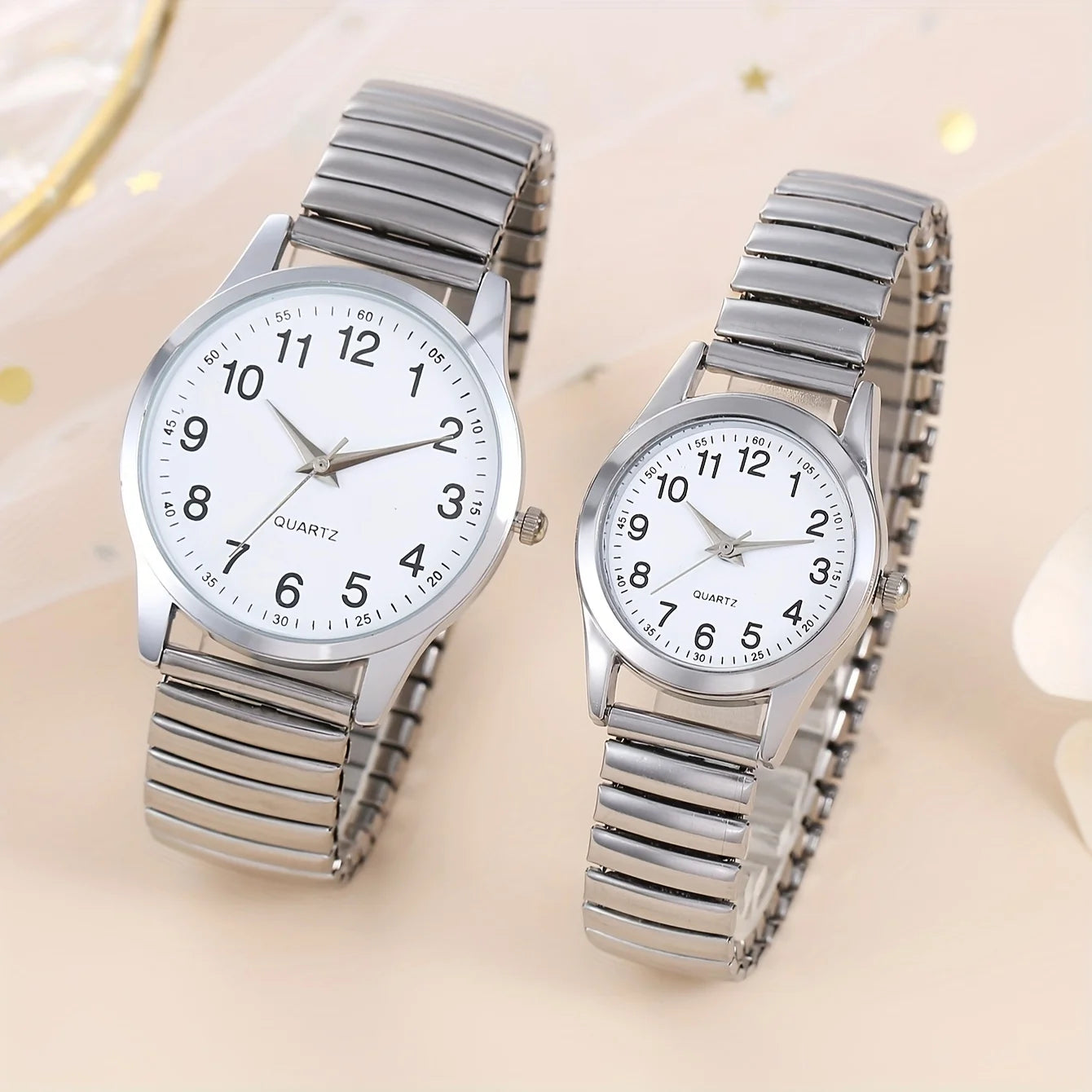 2pcs Simple Digital Steel Band Quartz Watch, Daily Wear Couple Watch Qme
