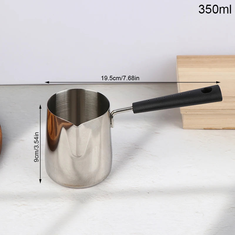 350 Long Handle Stainless Steel Coffee Pot Milk Butter Warmer Pouring Qme 350ml