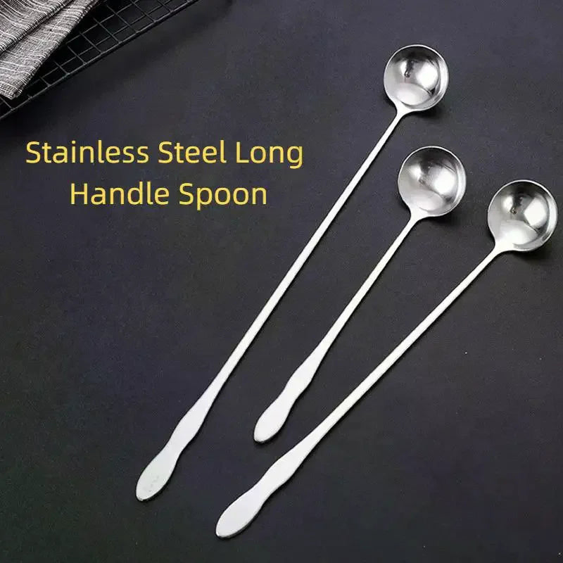 Stainless Steel Long Handle Stir Spoon Cocktails Ice Coffee Tea Qme