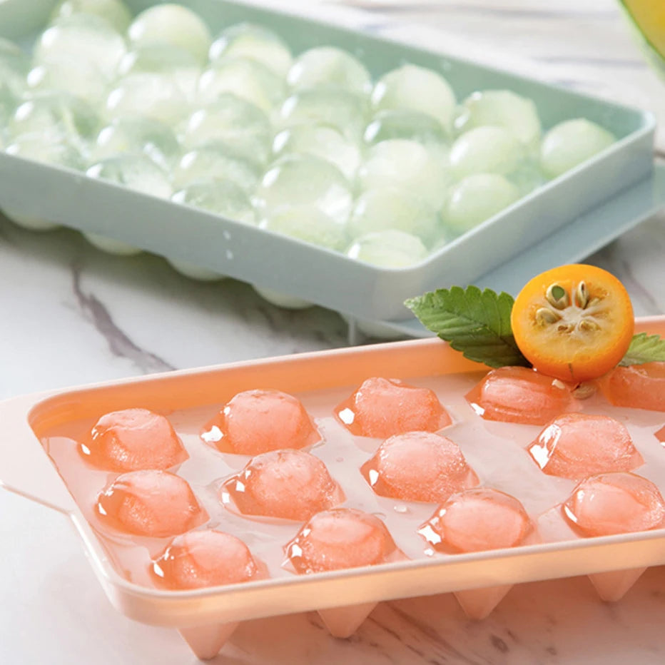 3D Round Ice Cube Tray with Lid Plastic Diamond Style Ice Mold Refrigerator Spherical DIY Moulds Ice Ball Maker Kitchen Tools Qme