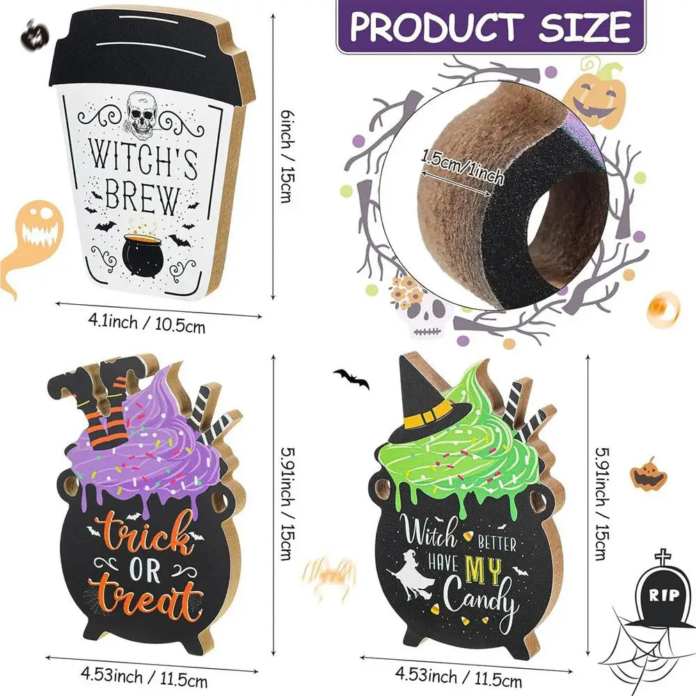 Halloween Tiered Tray Decor Desk Sign Tiered Tray Decor 3 Pcs Wooden Signs Trick Or Treat Witch Table Centerpieces Rustic Qme 3pcs China Mainland
