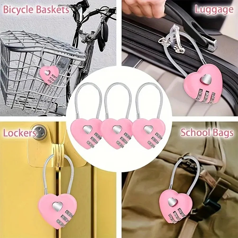 Heart Shaped 3 Digit Combination Lock, Steel Wire Rope Padlock Love Promise Lock For Luggage Backpack Jewelry Box Wedding Couple Qme