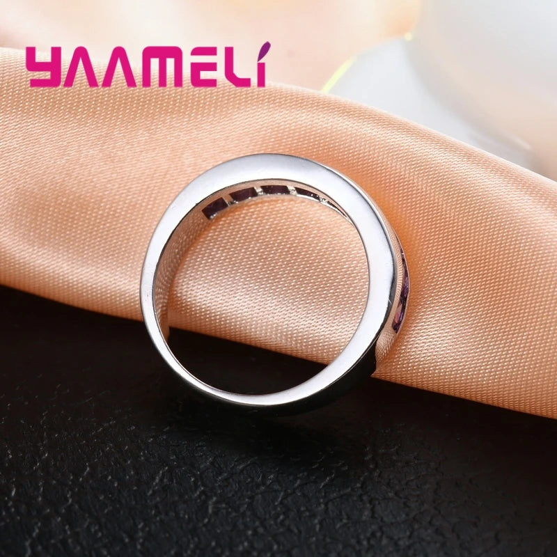 925 Sterling Silver Color Amethyst Promise Ring for Woman Crystal Stone Wedding Engagement Accessories Nice Gift Jewelry Qme