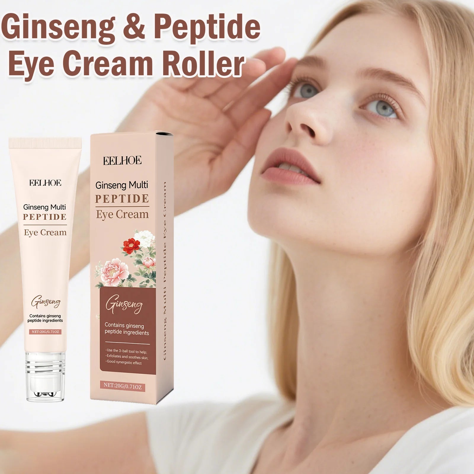 Ginseng Polypeptide Roller Eye Cream Anti-Aging Under Eye Treatment Reduce Wrinkles & Dark Circles Firming Brightening Eye Cream Qme