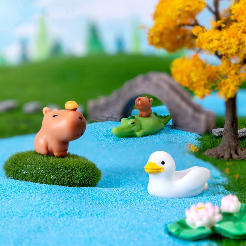 Miniature Capybara Figurines Mini Figures Resin Desk Ornaments Cute Qme
