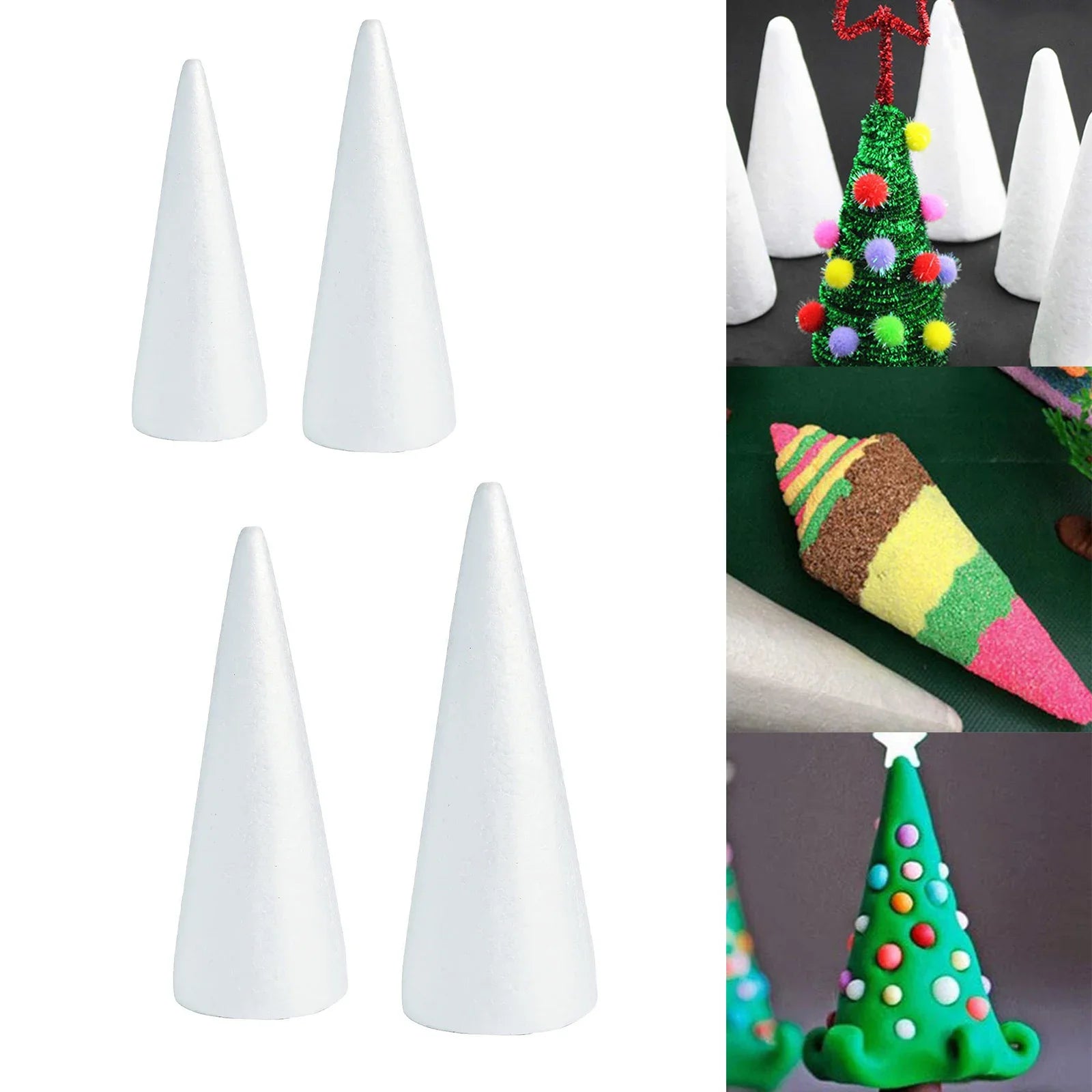 1Pcs DIY Arts Xmas Party Decor For Crafts Crafting Cake Topper Foam Cones DIY Crafts Polystyrene Forms Small Large White Foam Qme