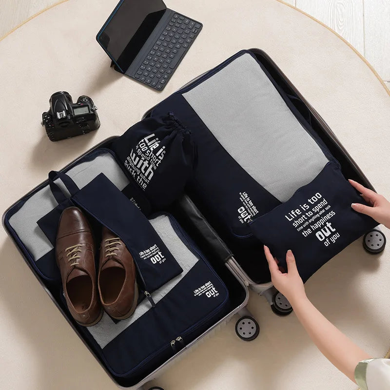 A QX2E 6 Pieces Travel Luggage Organizers Set Packing Cubes with Shoe Bag Cosmetics Accessories Waterproof Toiletry for Qme