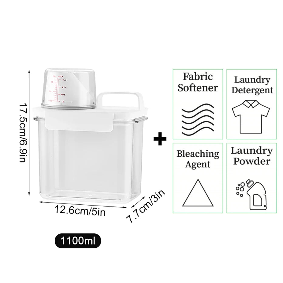 1100/1800/2300Ml Refillable Laundry Detergent Dispenser Empty Tank for Powder Softener Bleach Storage Container with Labels Qme 1100ml with Labels