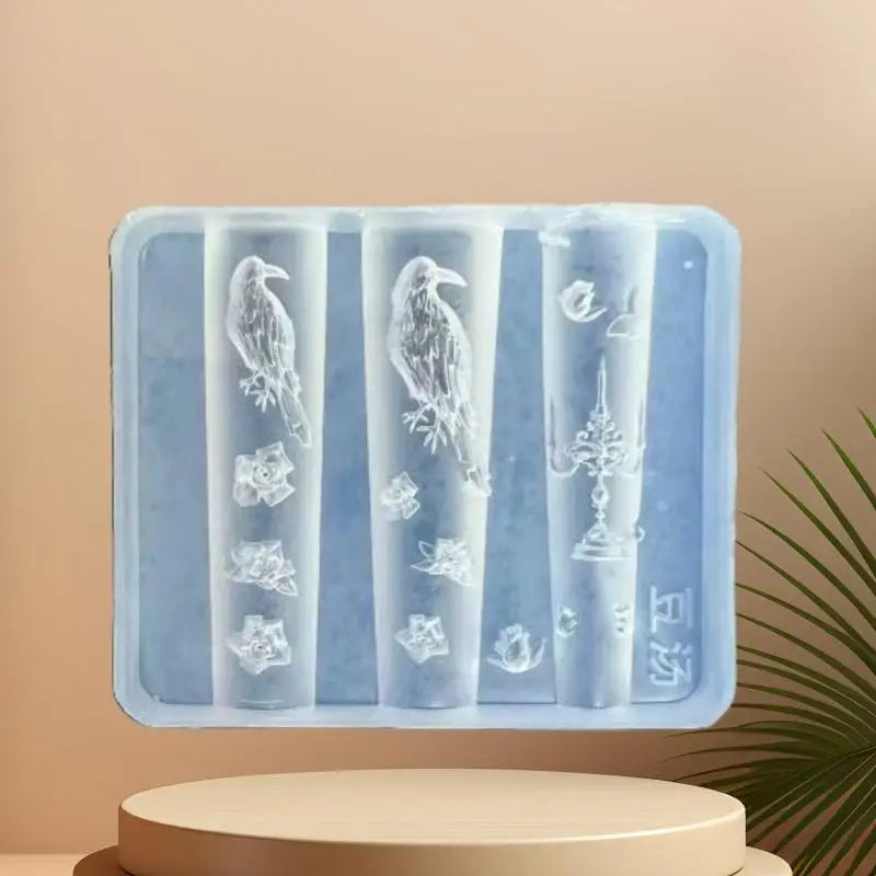 Retro Crow Rose Candlestick Silicone Nail Mold Flower 3D Art Qme