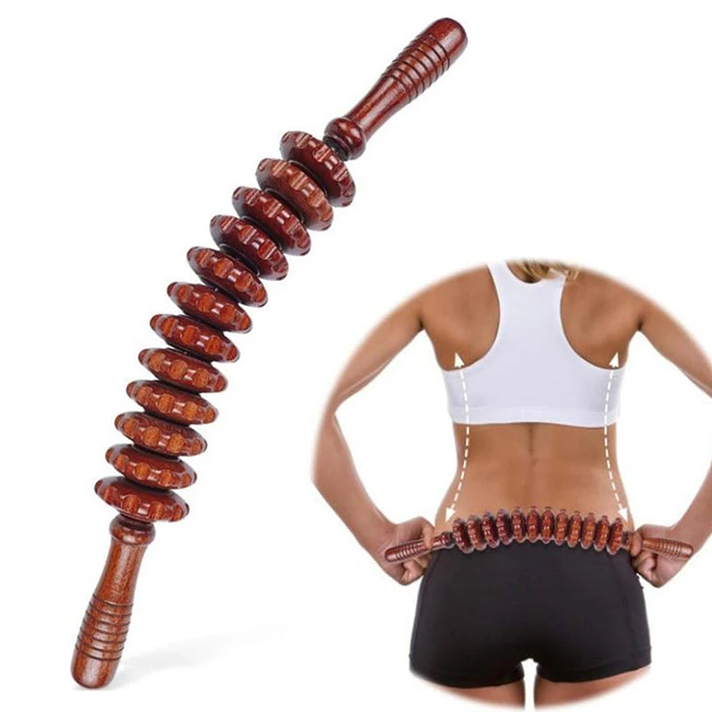 Wood Fascia Massager Anti-slip Handle Grooved Roller Arms Legs Thighs Qme