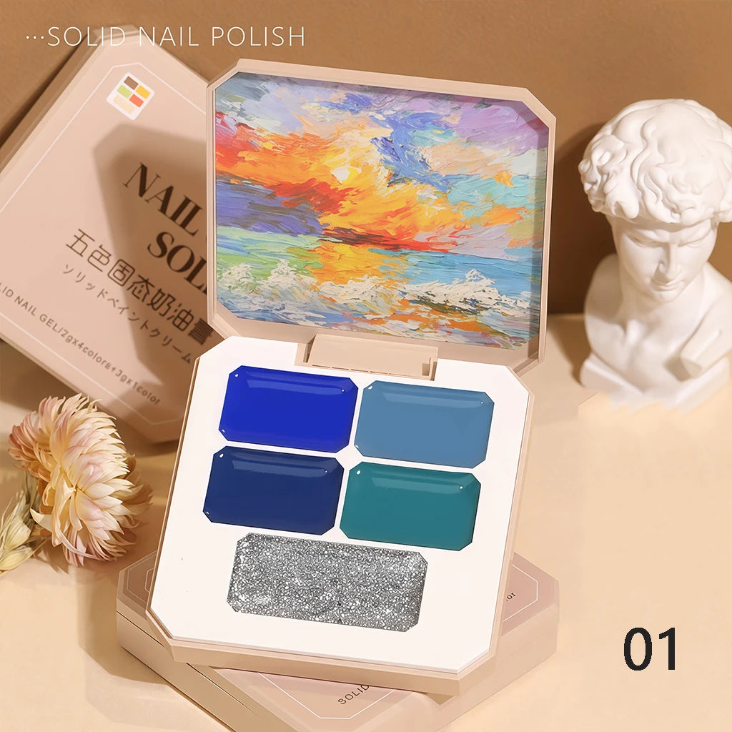5 Colors Solid Gel Palette Japanese Nail Cream Mud Painting Art Qme 01