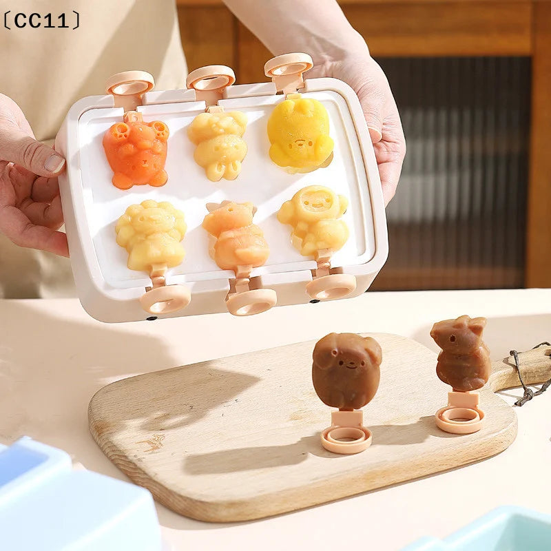 Animals Plastic Ice Cream Mold Easy Popsicle Molds Lid Sticks DIY Qme