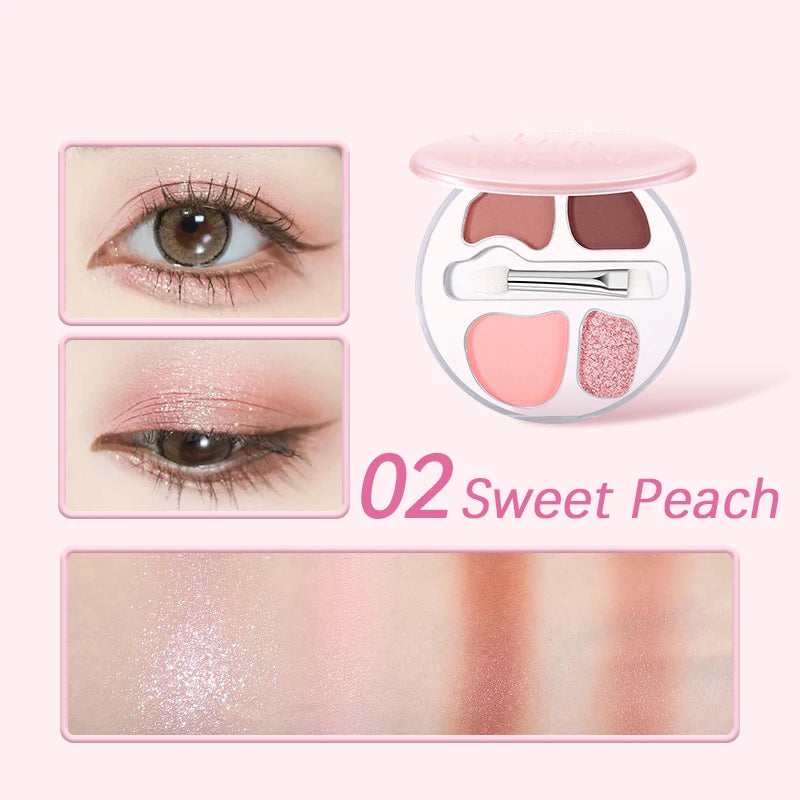 4-Color Eye Shadow Plate Waterproof Sweat Proof Various Colors Qme 02 Sweet Peach
