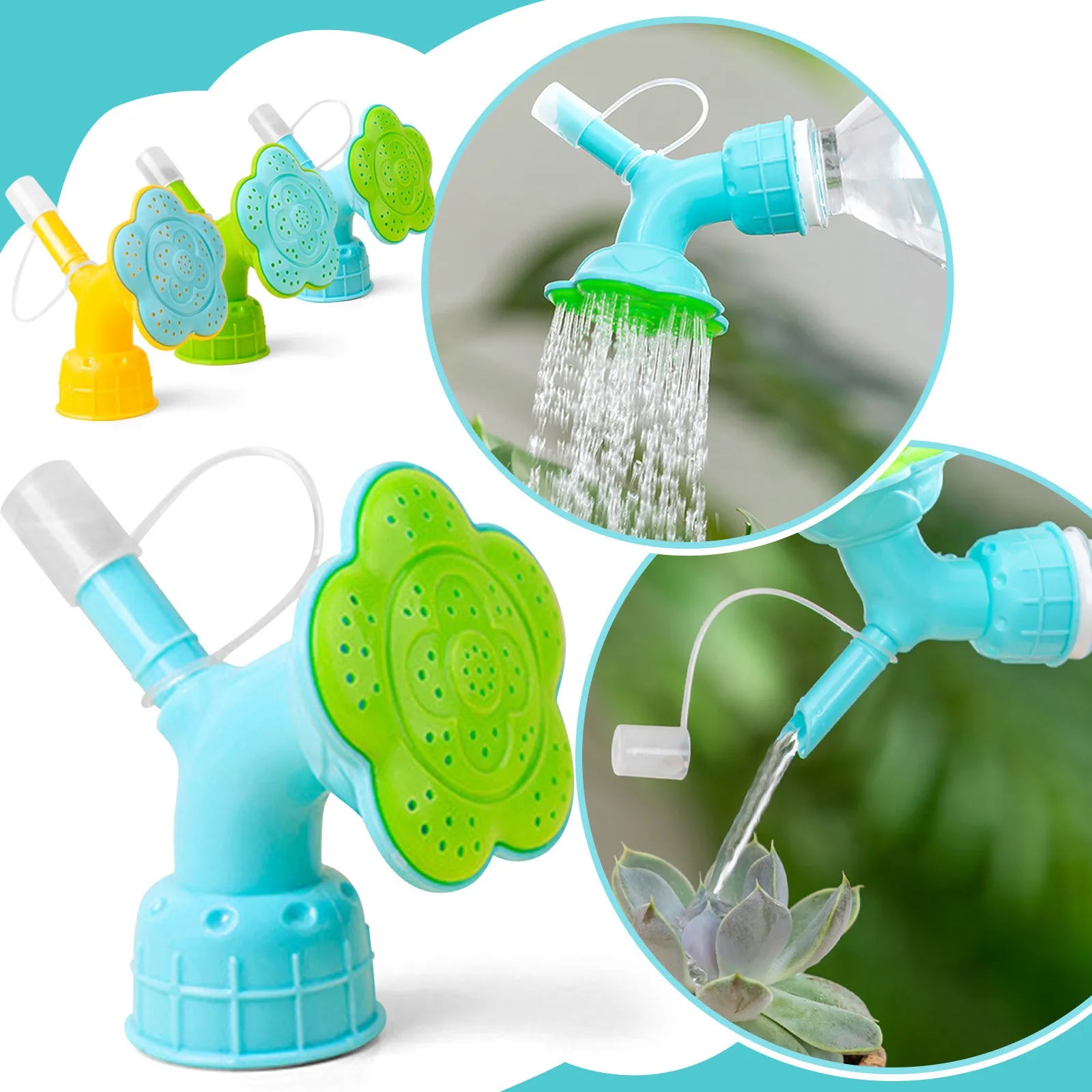 Plastic Multiuse Double Head Bottle Watering Spout Protable Garden Watering Supplies Sprinkler Head For Indoor Seedlings Plant Qme