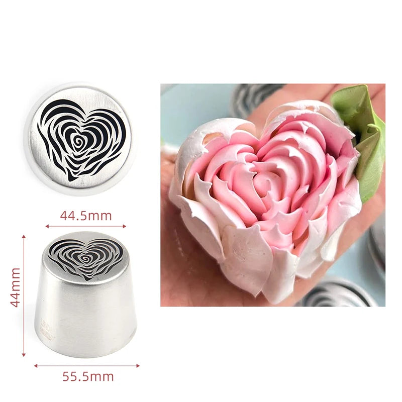 Stainless Steel XL Heart Rose Flower Pattern Russian Icing Tip Qme